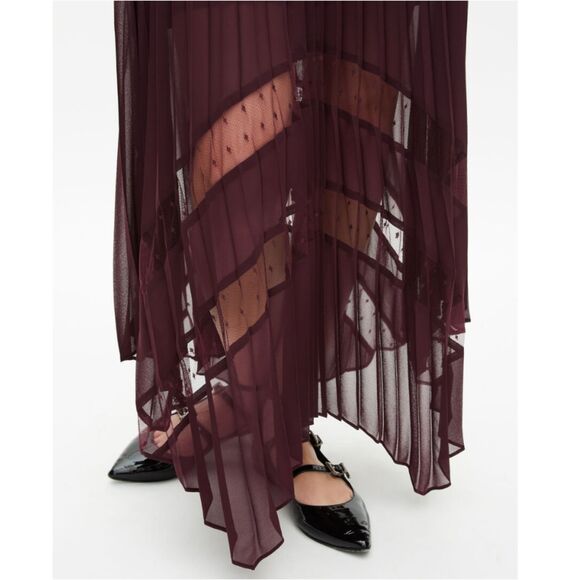 The Kooples Long Pleated Dress Women’s Size 1 US 4 Burgundy Formal Elegant Chic - Picture 3 of 8